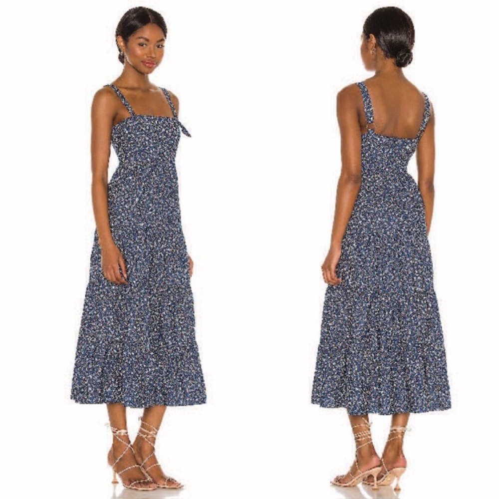 Likely Floral Denim Midi Dress Blue Size 0